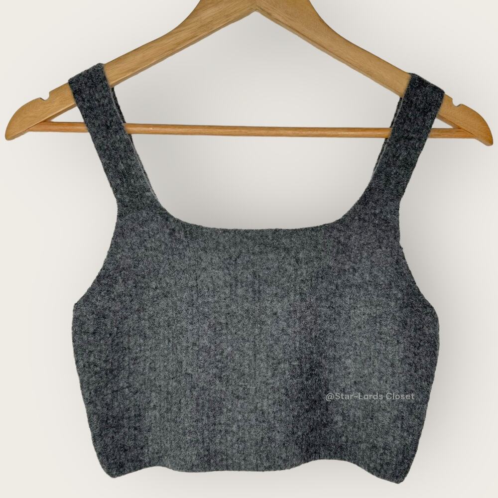 Everlane Cozy Stretch Cropped Tank Top Size M Gray Wool Sleeveless Layering Chic